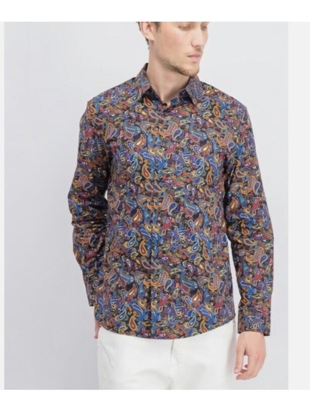New Tasso Elba Men Stretch Multi Paisley Button Down Shirt Flame Combo Small